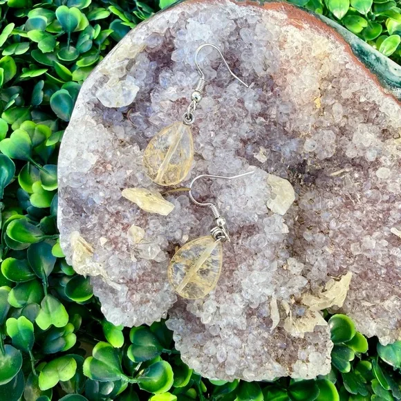 Golden Rutile Earrings || Handmade - Picture 3 of 3